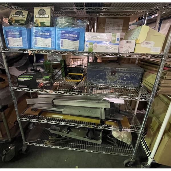 Shelf Content lot - includes Rhino Grip Adhesive Strips/ Disposable Shoe Covers/Vinyl Gloves & More