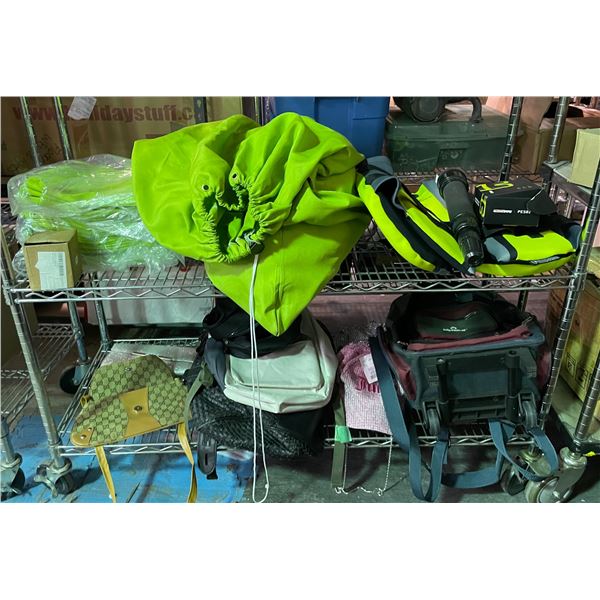 Group of Assorted Green Bin Bags / Life Jacket & Bags