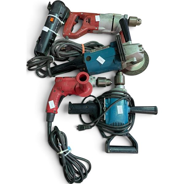 Group of 5 Assorted Corded Power Tools - includes Magnum Hole Shooter Milwaukee, Makita Sander-Grind