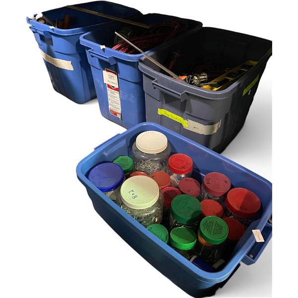 5 Bins full of Assorted Hardware - includes screws, tools, brush, lights & More