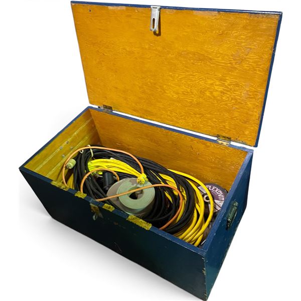 Blue Wooden Chest full of Assorted Cables & More