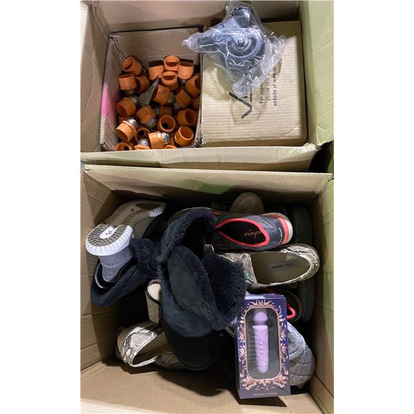 Group of Assorted Shoes & Box full of Orange CPVC Sprinkler Heads