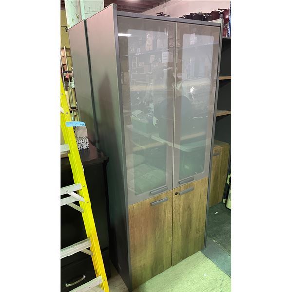 Modern Half-Glass Storage Office Cabinet - approx. 75" x 32" x 16" (no key)