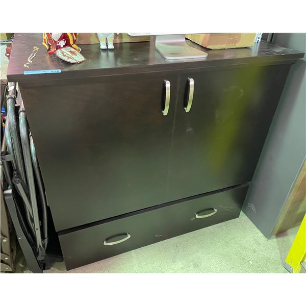 Dark Brown Wood Cabinet Bed w/ Drawer - approx. 46" x 43" x 25"