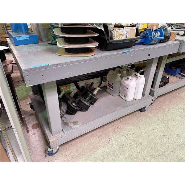 Set of 2 Wooden Heavy-Duty Mobile Workbenches - approx. 58" x 42" each (content is not included)