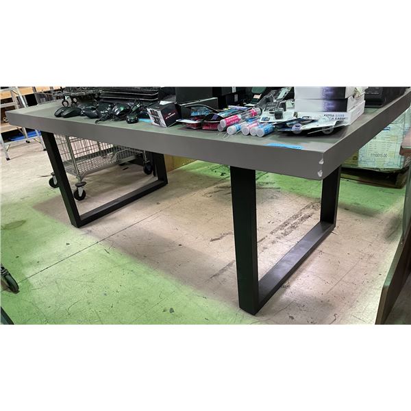 Modern Grey Dining table w/ Metal feet - approx. 78" x 38" (corner chipped)