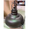 Image 3 : Group of Hanging Pendant Lights - Brushed Steel/Brass & Hammered Metal