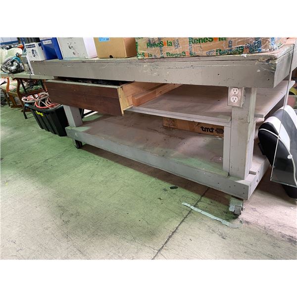 Heavy-Duty Wood Mobile Work Table / Shop Bench (Approx. 83x42x37)
