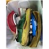Image 4 : Clear Storage Totes of Assorted Household Goods Featuring Airzeen R7 Robot Vacuum (In Box), Desk Lam