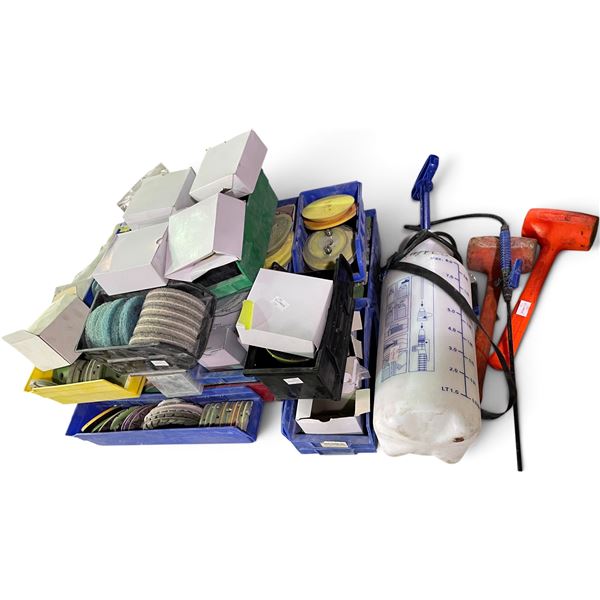 Floor Polishing Pads, Diamond Segments & Abrasives Bins, Pressurized Tank Sprayer & Dead Blow Mallet
