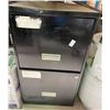 Image 3 : 2-Drawer Black Metal Under-Desk Filing Cabinet, Propane Tank & Jug of Industrial Fluid
