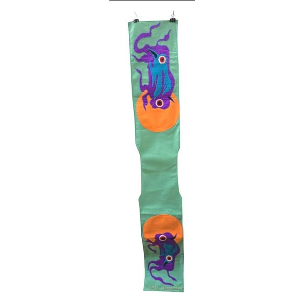 Paul Johnny, Green Felt Applique Scarf with Abstract Figures