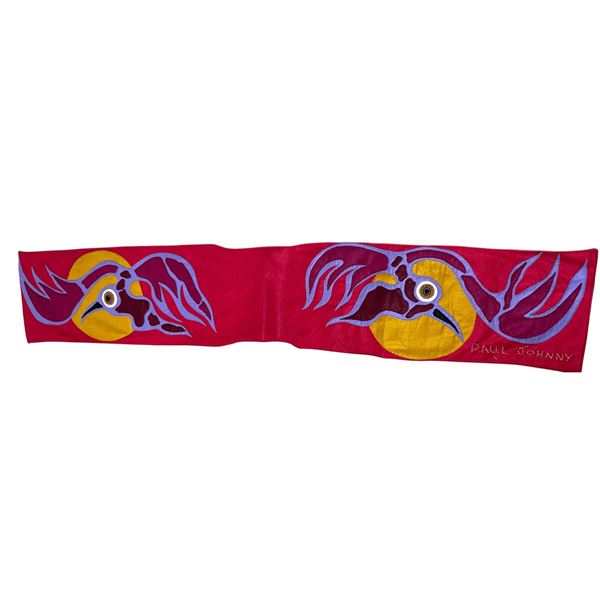 Paul Johnny, Red Felt Applique Scarf with Abstract Figures