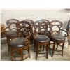 Image 2 : L2 - Set of 6 Wooden Swivel Bar Stools with Scroll Backs and Dark Leather Seats
