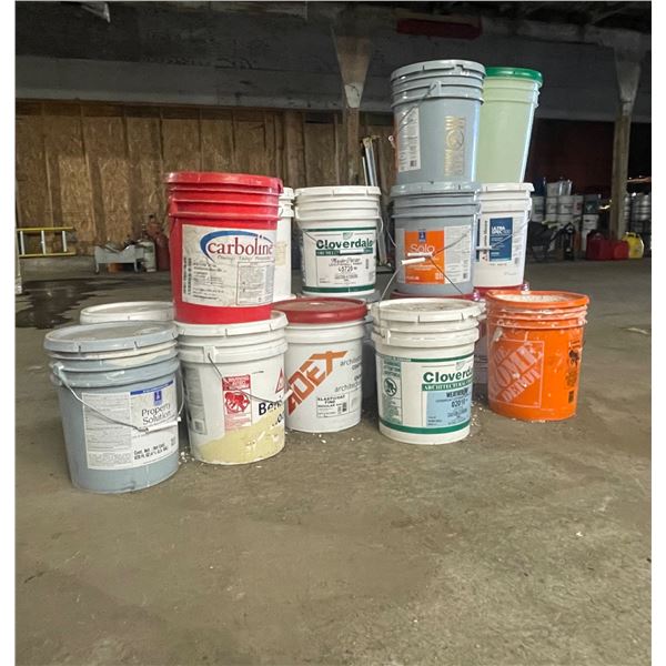 L2 - Group Lot of Assorted Professional Paint, Coating, and Chemical Buckets - Count 16 Pails