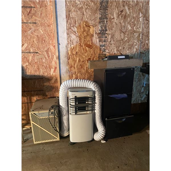 L2 - Group Lot of Sanyo Portable Air Conditioner, Simplicity Central Heat Unit and a File Storage Ca