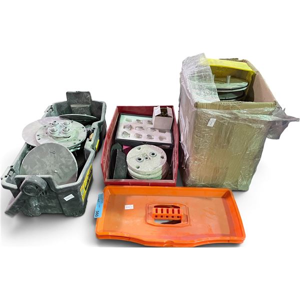 Concrete Surface Grinding Tooling Lot: Assorted 9" Driver Plates, Grinding Discs, Diamond Segment In