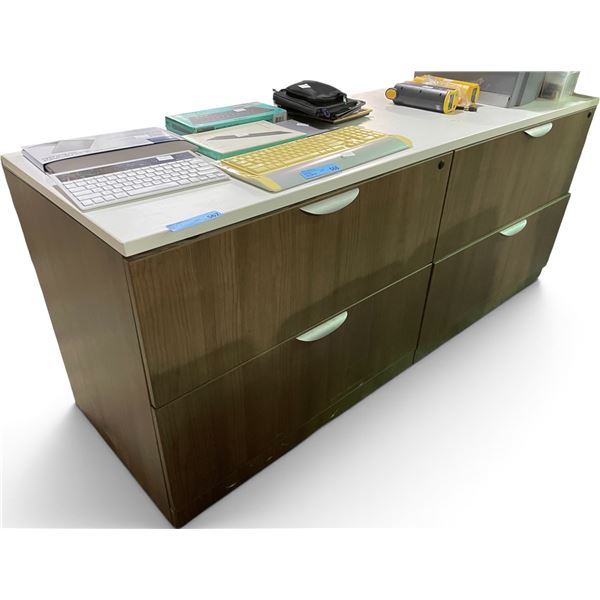 Contemporary Walnut-Finish 4-Door Low Office Credenza / Storage Cabinet (Approx.71x23x29)