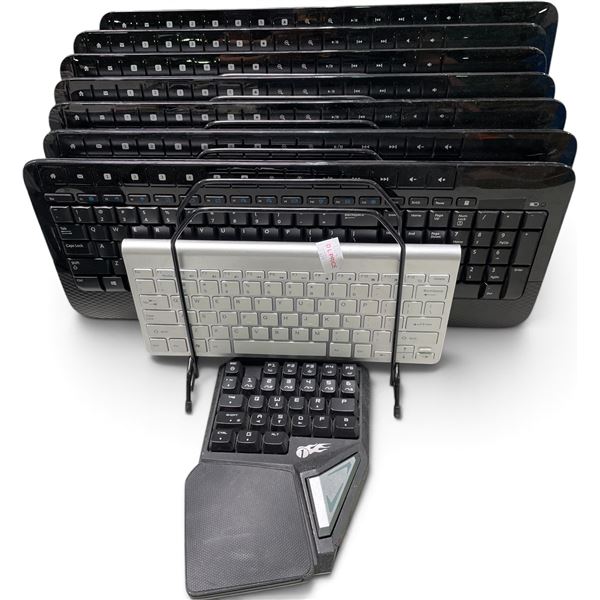 Bulk Computer Keyboards Lot: Multi-Pack Black Ergonomic Keyboards, Compact Wireless Board & One-Hand