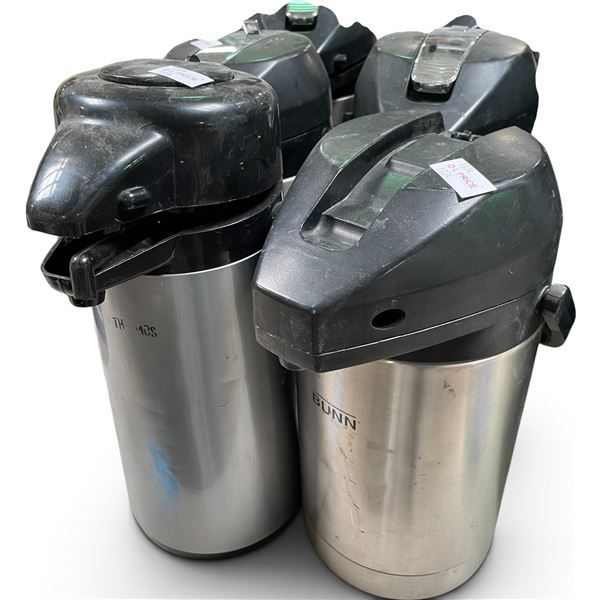 Stainless Steel Lever-Action Commercial Beverage Airpots / Thermal Carafes (Set of 6, Incl. Bunn & T