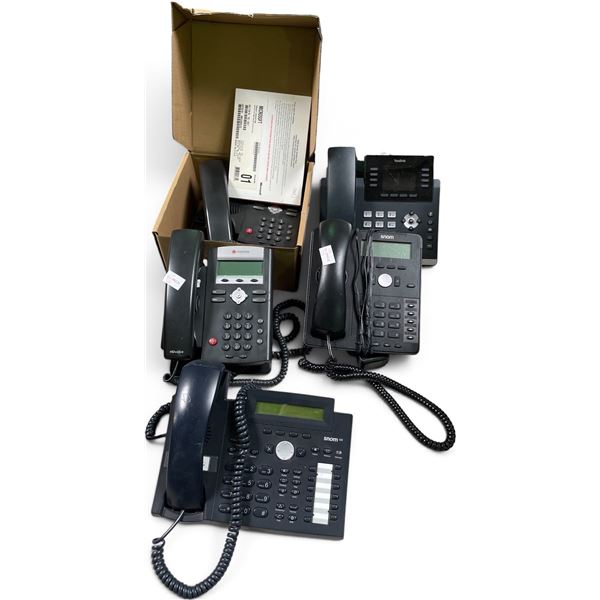Multi-Brand Office VoIP / IP Desk Phones Lot (Polycom, Snom & Yealink - Total 5 Units)