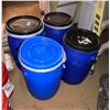 Image 1 : L2 - Lot of 4 - Industrial Blue Plastic Storage Drums / Open-Head Barrels with Lids