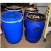Image 2 : L2 - Lot of 4 - Industrial Blue Plastic Storage Drums / Open-Head Barrels with Lids