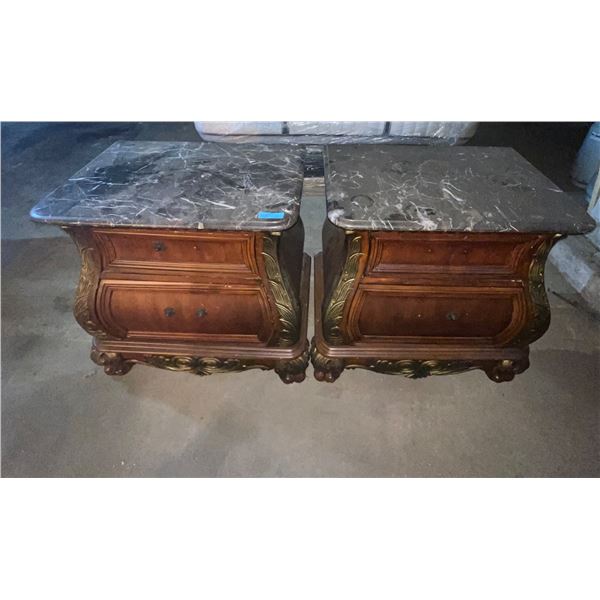 L2 - Set of 2 Traditional Style Marble-Top Nightstands - 32" x 22"