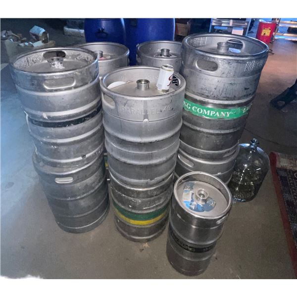 L2 - Lot of 13 Commercial Beer Kegs & a Glass Carboy