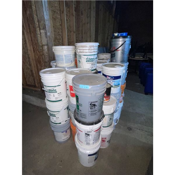 L2 - Large Group of Assorted 5-Gallon Pails & Buckets Lot: includes Paint, Adhesives & Lubricant - S