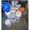 Image 2 : L2 - Large Group of Assorted 5-Gallon Pails & Buckets Lot: includes Paint, Adhesives & Lubricant - S