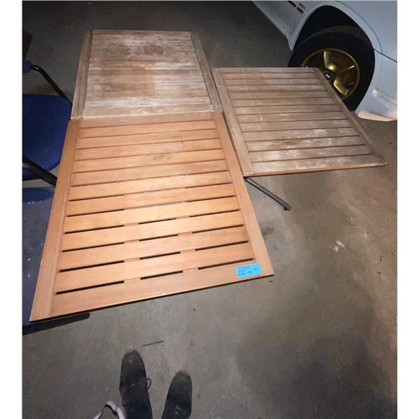L2 - Set of 3 Slat-Top Cafe Tables with X-Bases