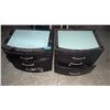 Image 2 : L2 - Set of 2 Modern Curved Dark Wood Nightstands with Glass Tops
