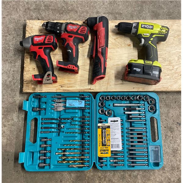 L2 - Power Drills & Impact Driver with Large Bit & Socket Set (Milwaukee 2656-20, 2606-20, 2415-20, 