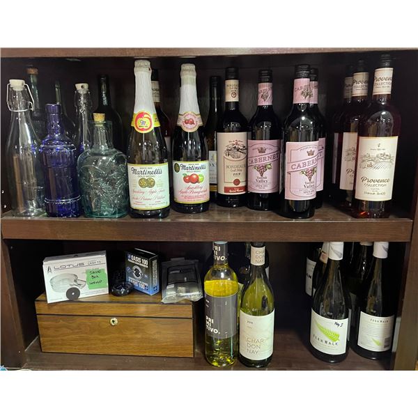 Large Group of dealcoholized Wines & Cigars - includes Cigar Humidifer/ Glass Bottles & More
