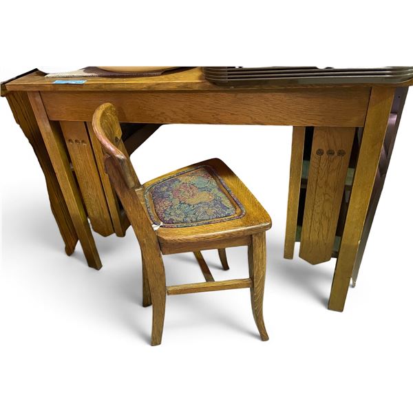 Vintage Wooden desk & assorted chair - includes Teapot & assorted decorative plates