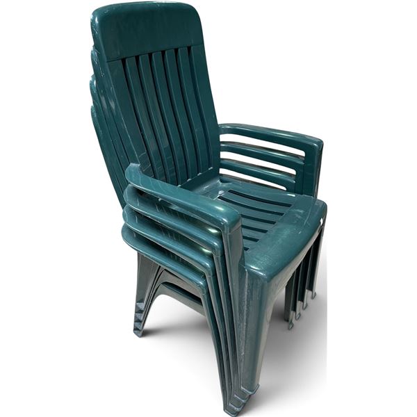 Set of 4 Green Plastic Outdoor Chairs