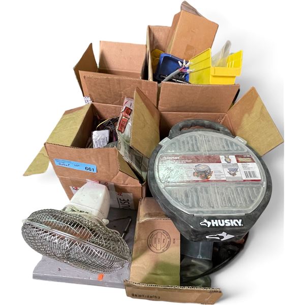 Group of Misc. Mechanical & Electrical Components - includes Storage Organizer & Vintage table top f