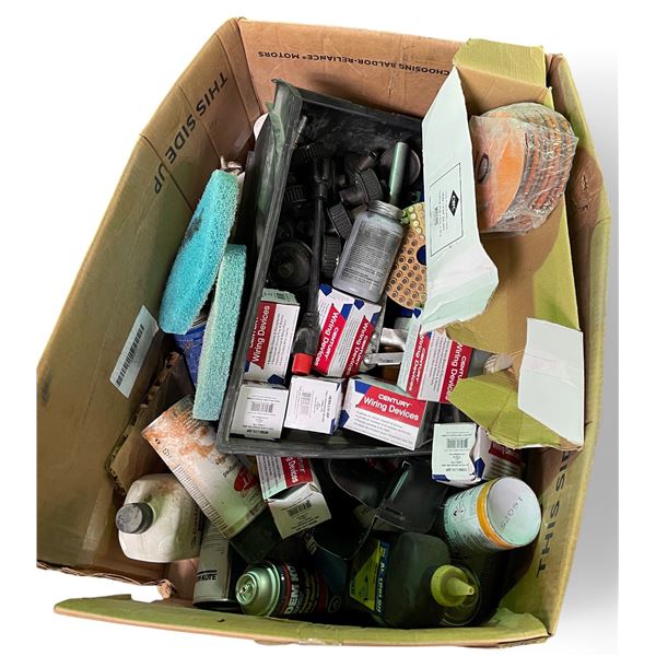 Box full of Misc. Hardware, Electrical Wiring Devices & Maintenance Products