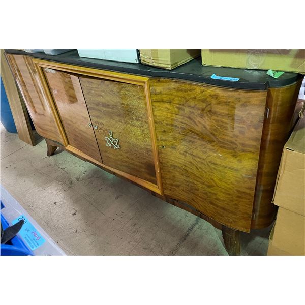 Mid-Century Style Polished Burl Wood Curved Sideboard - approx. 77" x 22" x 40"
