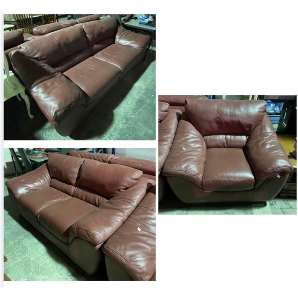 Dark Brown Leather 3-pcs Sofa Set  - includes 2-Seat XL Couch & Armchair (approx. 90" Long for the c