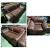 Image 1 : Dark Brown Leather 3-pcs Sofa Set  - includes 2-Seat XL Couch & Armchair (approx. 90" Long for the c