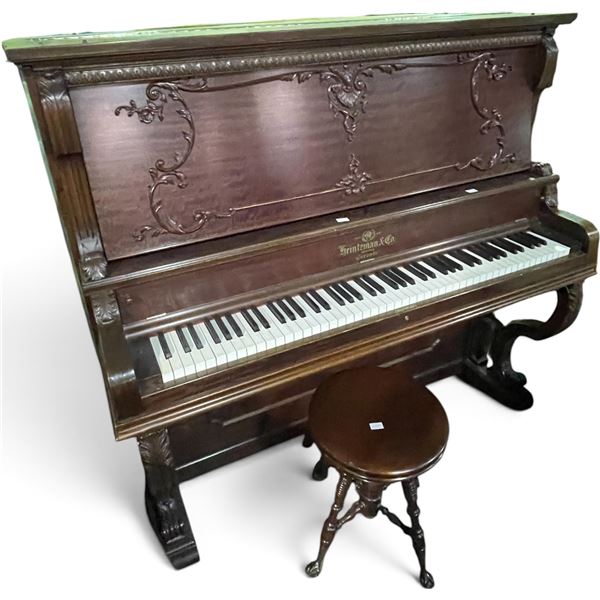 Heintzman & Co Antique Upright Grand Piano - w/ Stool, M.V. $3,000-4,501