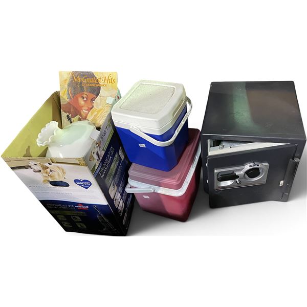 Sentry Safe & Misc. Items - includes 2 Coolers, Glass Lamp Shades & More