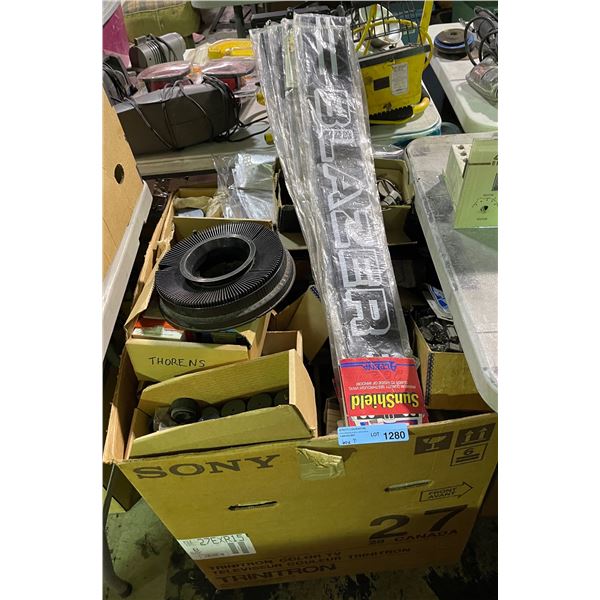 Box full of Vintage Electronics Hardware & Parts - includes New See-Through Vinyl Clings & More