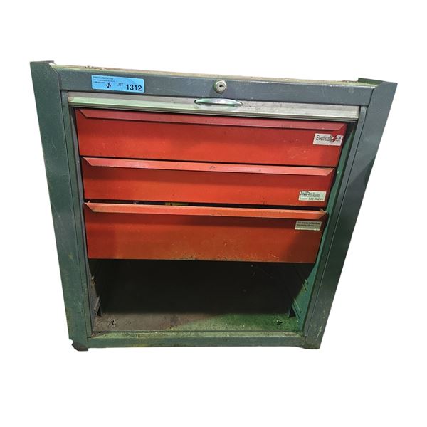 Vintage Heavy-Duty Metal Tool Cabinet Base with Tambour Roll-Up Front and Internal Drawers