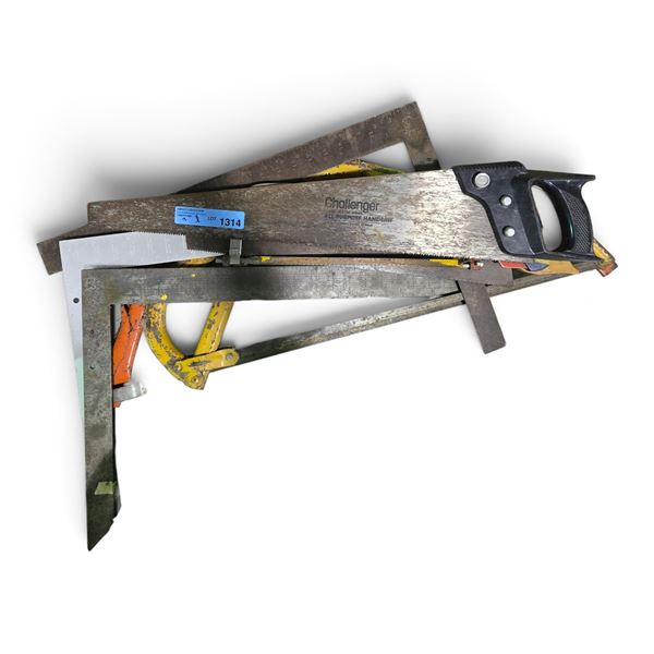 Lot of Assorted Vintage Hand Saws and Carpenter's Framing Square
