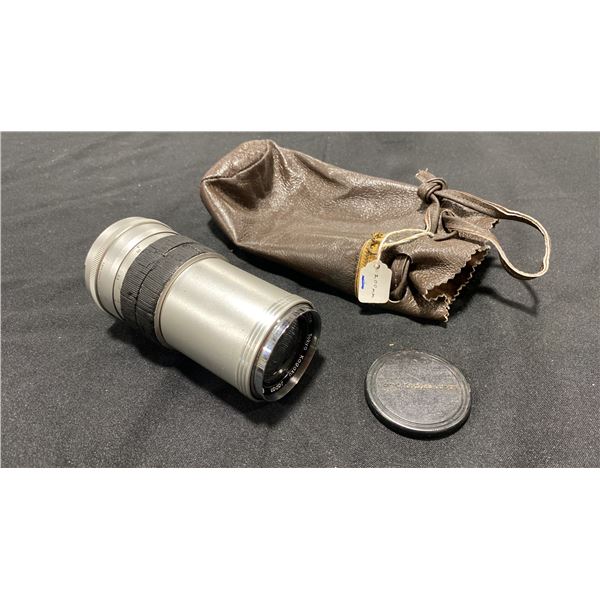 RE AUTO TOPCOR 200MM F/5.6 CAMERA LENS WITH LEATHER SOFT CASE