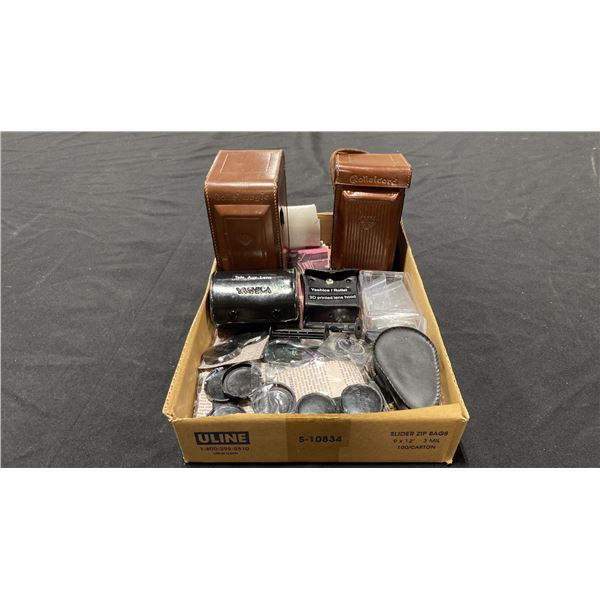 GROUP OF VINTAGE 6X6 TWIN-LENS REFLECTIVE (TLR) CAMERA PARTS, MANUALS AND ACCESSORIES