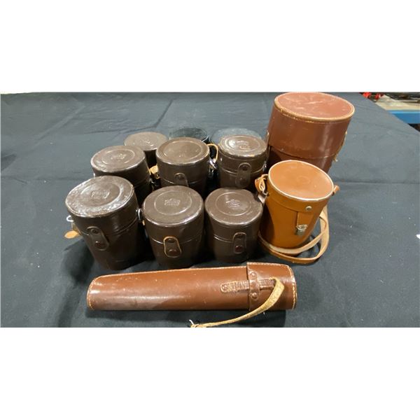 GROUP OF ASSORTED VINTAGE CAMERA LENSE CASES & CAMERA TRIPOD CASE